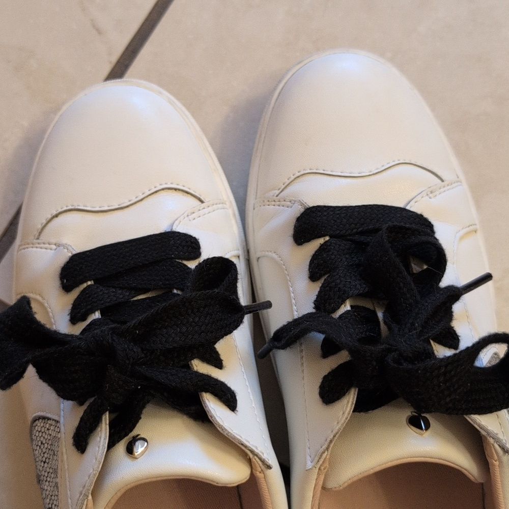 KATE SPADE Fez Glitz LEATHER Low Top SNEAKERS Rhinestone White Black Suede 11 - Picture 8 of 11